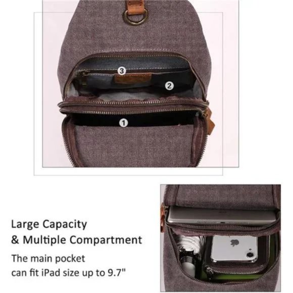 Canvas Sling Bag, Crossbody Grey Shoulder Bag - Picture 4 of 6